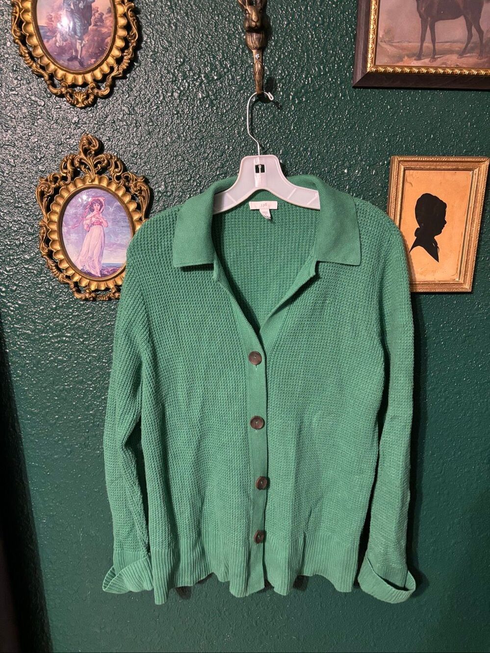 J.Jill Green Button Down Cardigan Sz Medium
